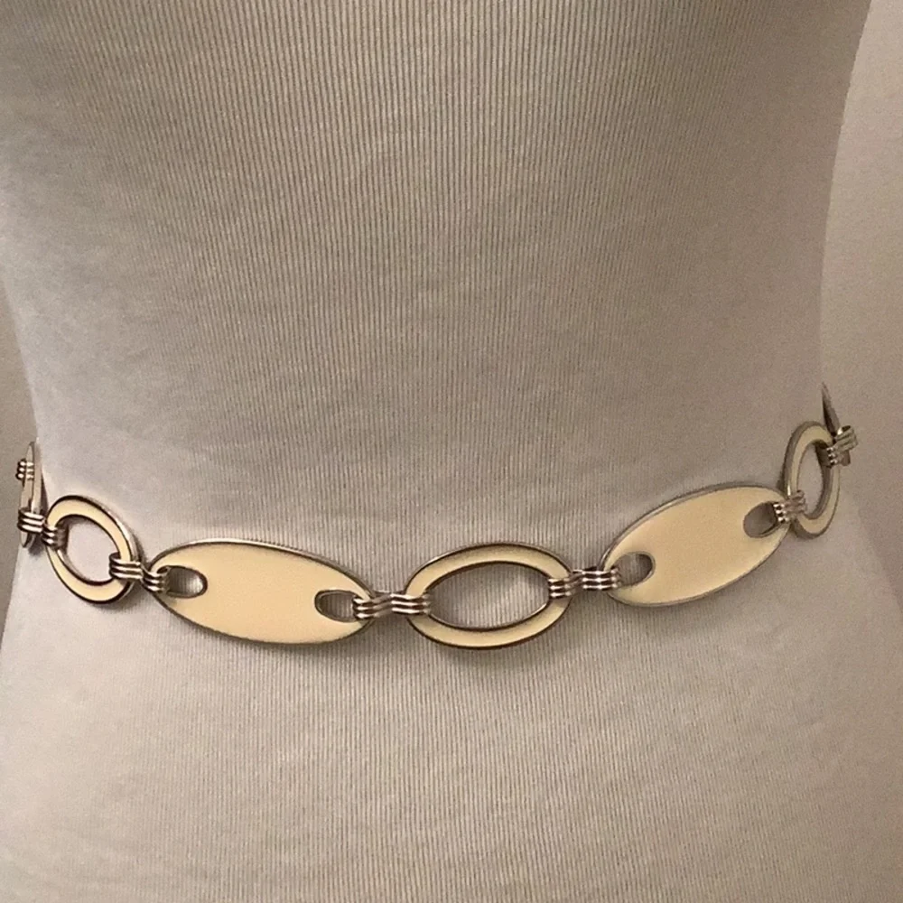 Talbots - Vintage Reversible BELT - Winter White Enamel/Silver Metal - OS